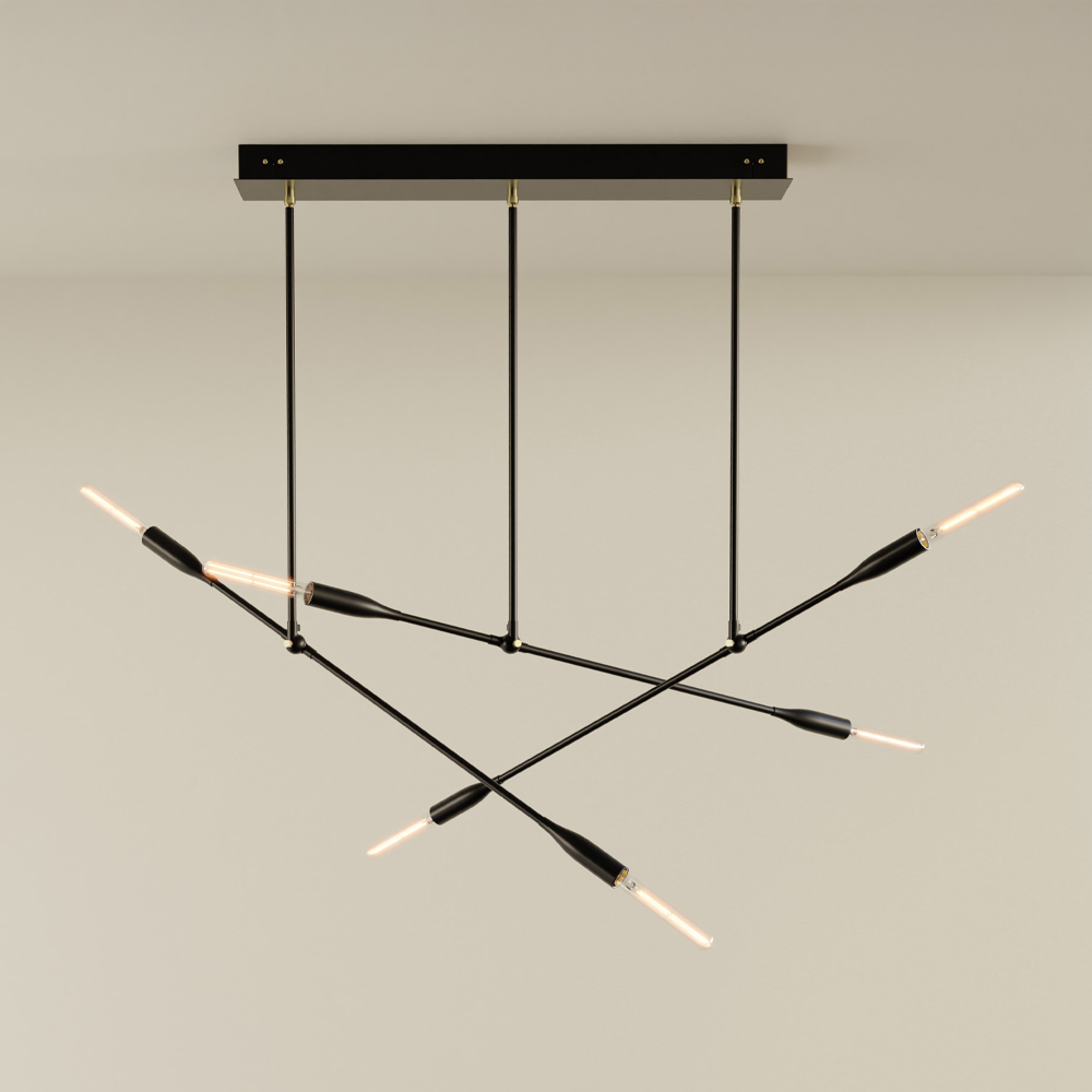 [SOR-TRI-BP-B] Sorenthia Triple Chandelier (Black Poppy, Brass)