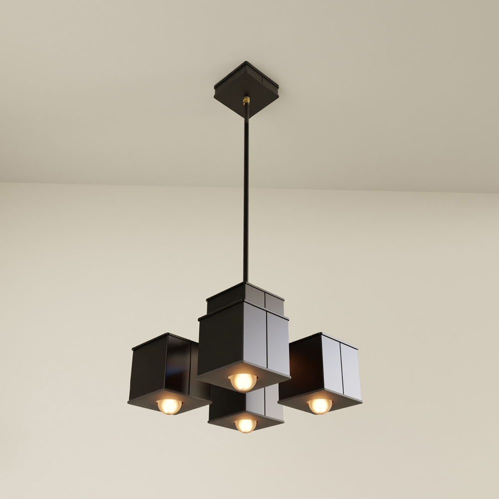 [TET-V-BP-B] Tetra V - Pendant (Black Poppy, Brass)